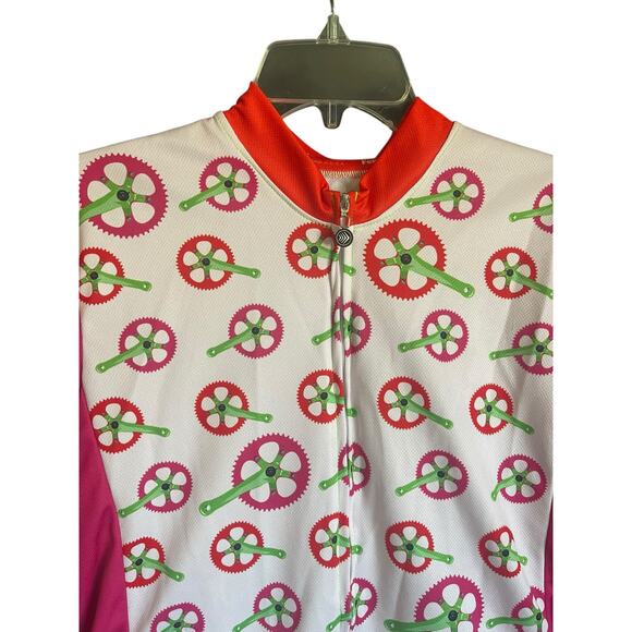 Aero Tech Designs Women’s Cycling Jersey Pink/Green Gears Designs Size Large - Picture 2 of 6